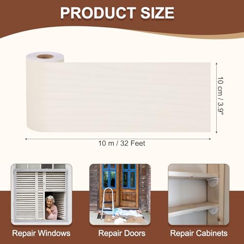Image of MECCANIXITY Wood Grain Repair Tape, 4 Inch x 33 Feet Self Adhesive Wood Grain Tape Multi-Purpose Wallpaper Border Trim for Furniture Floors Windows Doors Tables Home, White