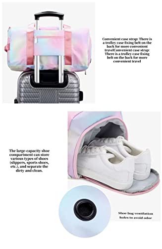 Yuben Gym Bag Luggage Bag Travel Bag Adjustable And Detachable Shoulder Straps Wet And Dry Separation Polyester Material Multi-Pocket Design Size 16.53 * 8.26 * 9.05Inch Weight 1.168Ib (Pink) #TOP4
