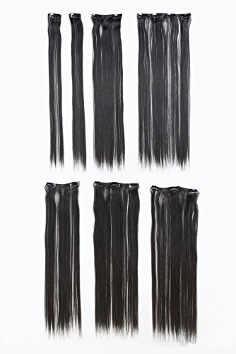 Swacc Women 22 Inches Straight Full Head 7 Separate Pieces Heat Resistance Synthetic Hair Clip In Hair Extensions (1B-Off Black) #TOP2