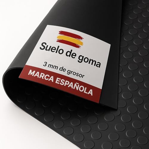 Suelo Gimnasio Caucho Ancho 100cm - Suelo de Goma Seguro - Losetas para Suelo Antideslizante - Plancha de Goma plástico para maleteros y Taller - Corte por Metros [Círculos 3mm]