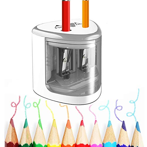 Electric Pencil Sharpener, Colored Pencil Sharpener with Dual Hole, Battery Operated Pencil Sharpener Ideal for Colored Pencils, Eyebrow Pencils-Safety Pencil Cutter for Kids Artists Students