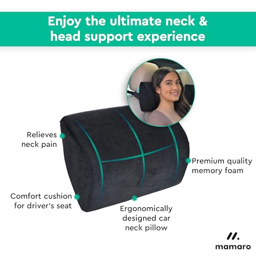 Image of Car Neck Rest Pillow, Memory Foam Head Rest & Neck Support Cushion for Car Seat, Office Chair | Comfortable Ergonomic Design for Neck Pain and Muscle Tension Relieve (Black, 11x8x3 Inch)