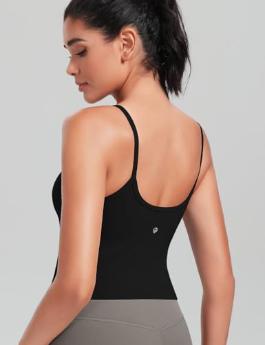 HeyNuts Cropped Cami Tank Top for Womens, Square Neck Spaghetti Strap Low Impact Yoga Longline Sports Bras Padded A-C Cups2