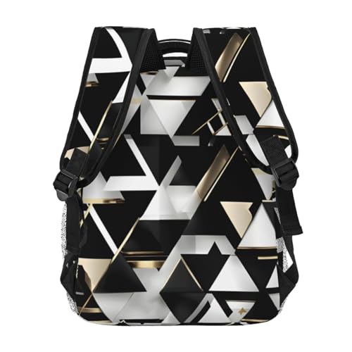 Mochila de senderismo EdWal impermeable con estampado triangular negro y dorado 4