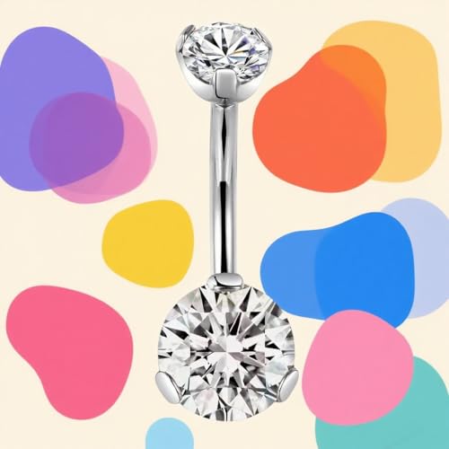 QUZIONE Titanium Belly Button Rings 14G – Internally Threaded Navel Piercing Jewelry with Double CZ (5mm & 8mm), Hypoallergenic Curved Barbell Belly Ring for Women – 10mm/12mm (Ball-Shape Silver,12mm) by QUZIONE - Used condition - Image 5