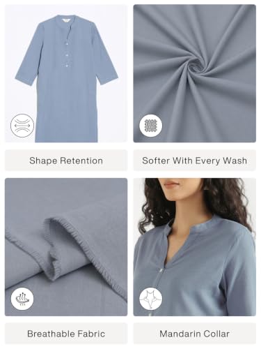 Image of SAADAA Women's Linen Straight Fit Straight Long Kurta Airy Plain Kurta, 3 /4 Sleeve, Knee Length Kurtis with Pockets, Casual and Office Wear