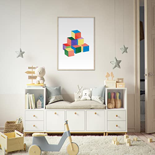 Décoration murale pour enfant avec cubes colorés pour égayer une salle de jeux spacieuse