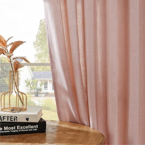 Image of Joydeco Linen Curtains for Living Room,Light Filtering Rod Pocket Back Tab Semi Sheer Drapes Window Long Curtains 108 inches Long Sheer Bliss