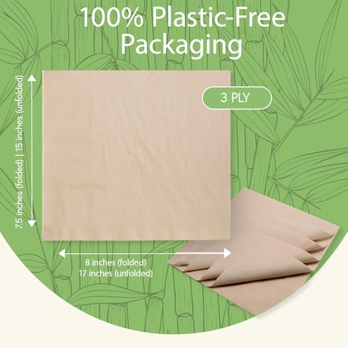 Jenvita 100% Bamboo Compostable Napkins (250-Pack) | Heavy Duty Napkins for Lunch, Dinner, Events, Occasions & Entertaining | Eco Friendly | 3-Ply FSC Certified | Bamboo Paper Towels | 7.5 x 8 Inch