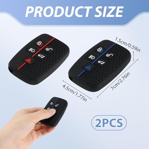 Silicone Key Fob Cover for Car Key, 5 Button Key Case Protector, Fits for Range Rover Sport Evoque, Land Rover Discovery 4 Freelander, Jaguar XE XJ XJL XF (Blue Line + Red Line) - Image 2