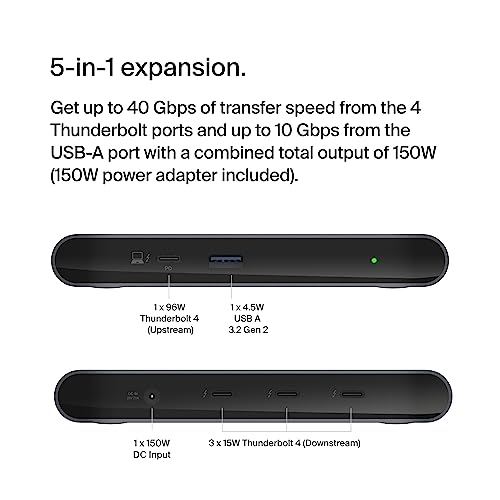 Belkin Connect Thunderbolt 4 Docking Station, 5-in-1 USB-C Multiport Core Hub w/ 96W Power Delivery for Mac, Windows, Single 8K or Dual 4K Display, Thunderbolt 4 Cable & Power Supply Included by Belkin - Image 2