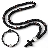 Landical 2 Pcs Handmade Orthodox Prayer Rope 100 Knots and Christian 33 Knots Bracelet Greek Prayer Rosary Protection Blessing Cross Charm Gifts (Silver,Fashion Style)