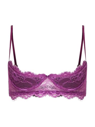 TiaoBug Women's Sexy 1/4 Cup Shelf Bra Sheer Floral Lace Push Up Underwire Plunge Lingerie Bra Tops Type B Purple Medium