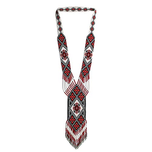 Weavish Long Beaded Necklace – Boho Native Handmade Seed Bead Tassel Necklace, Bohemian Large Statement Beaded Necklace for Women (Pattern 13)