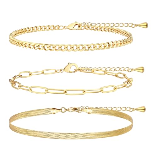 Image of Extra Large Anklets for Women Waterproof, 14K Gold Plated Stack Anklets for Women Plus Size, 10 inch+2 inch Non Tarnish Large Ankle Bracelets for Women, Summer Big Ankles Set, Beach Bikini Vacation Jewelry