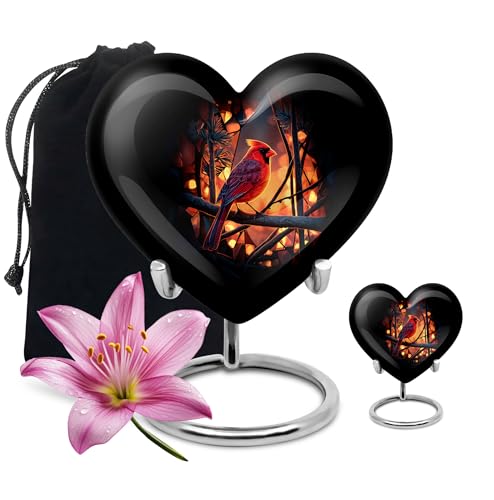 Image of Cardinal Bird Urn Large Urn for Ashes Adult Male & Female 1 Large & 1 Small | Small Keepsake Funeral Urns for Men, Memorial Urns