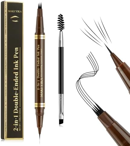 MAKI YIKA Microblading Eyebrow Pencil, Waterproof Eyebrow Pen with 4 Tip Brow Pen and Precise Brow Pencil to Create Natural Hair-Like Brows with Dual-ended Eyebrow Brush (A-Black)