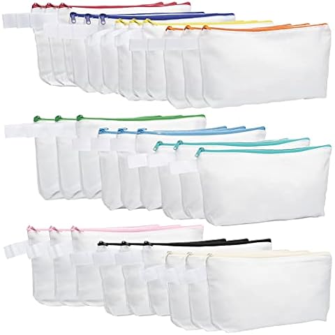 30 Pieces Canvas Pencil Bag, Makeup Bags, Travel Cosmetic Bags Blank DIY Craft Bag Canvas Pen Case Pencil Pouch Makeup Pouch Canvas Zipper Pouch Bags for Girls Teens (9.84 x 5.11 x 1.96 Inch) Cover