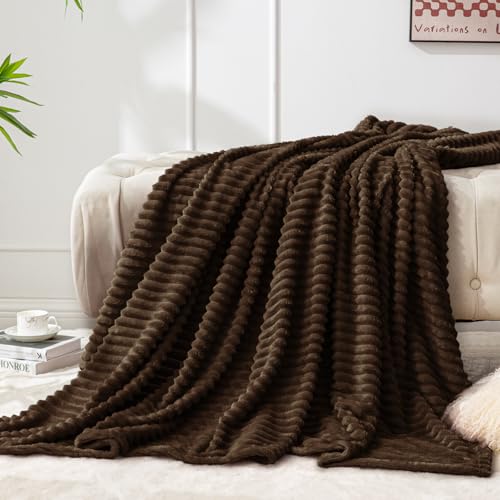 Image of BEDELITE Fleece Throw Blanket for Couch - 3D Ribbed Jacquard Soft and Warm Decorative Fuzzy Blanket - Cozy, Fluffy, Plush Lightweight Dark Brown Throw Blankets for Bed, Sofa, 50x60 inches