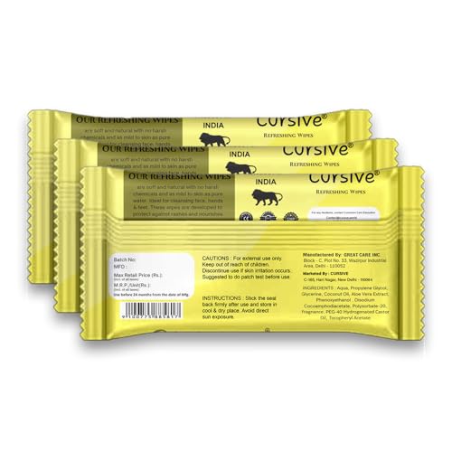Image of Cursive Refreshing Face Wipes Daily Cleansing Facial Wipes 25 Each - Pack of 3 | with Lemon Mint & vitamin E | Mackup Removel Wipes | Paraben & Alcohol free With Lid