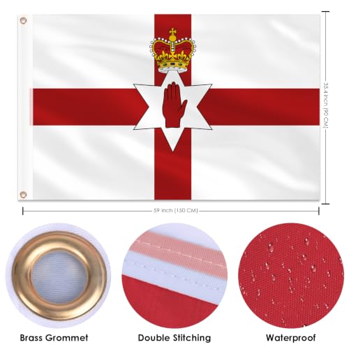 Image of AhfuLife 2pcs Northern Ireland Flags 3x5 Ft, Large Northern Ireland Flags for Outside - Double Side with Brass Eyelets for for Olympic Party Decorations, Bar Garden Street Decoration Indoor Outdoor