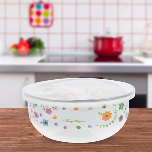 Kichvoe 5-Teiliges Emaille-Schüssel-Rührschüssel-Set Mit Blumenmuster Ineinander Verschiebbare Lebensmittelaufbewahrungsschüssel Mit Deckel Für Die Küche Zum Servieren Von Müsli