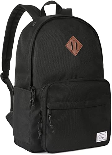 Kasqo School Backpack, Classic Lightweight Water-Resistant 17.8L Bookbag Daypack for Men Women Teens Girls Boys College, Travel, Work, Black