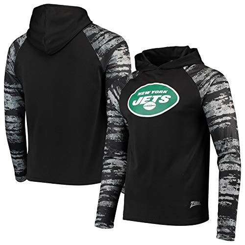 Zubaz NFL Men's Black Oxide Raglan French Terry Pullover Hoodie, New York Jets Small