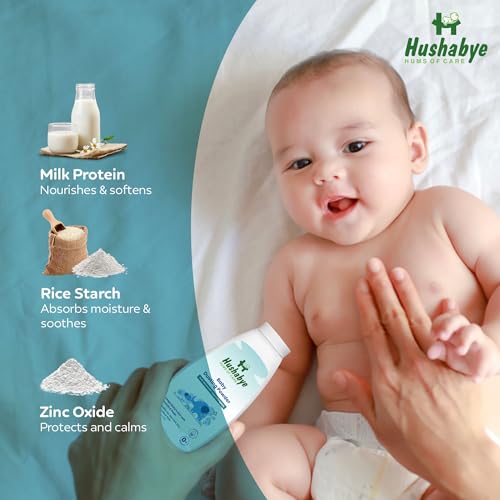 Image of Hushabye Moisturizing Baby Lotion (200ml), Head to Toe Wash (200ml) & Dusting Powder (100g) with Milk Protein | pH Balanced for All Skin Types | Newborn Care Gift Set, Combo Pack of 3