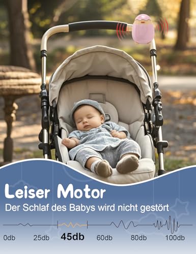 Robofun Kinderwagenschaukler - 2025 Das Original-Schlafhilfe für Babys, 5 Einstellbare Schaukelintensitäten, USB-C Aufladbar, Tragbare Schaukelfunktion für Den Kinderwagen Beweger Elektrisch, Rosa