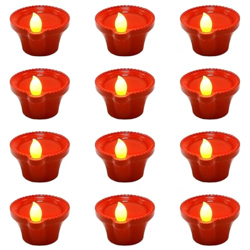 PANCA Water Sensor Diya Electric LED Diyas | Diya with Warm Ambient Lights for Home Decor, Christmas New Year, Diwali Festivals Decoration (Pack of 12)