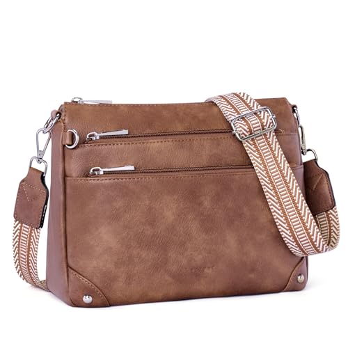Lexiyat Cross Body Bag Women Rfid Travel Crossbody Bags Leather Handbags Ladies Shoulder Bag with Adjustable Strap Brown