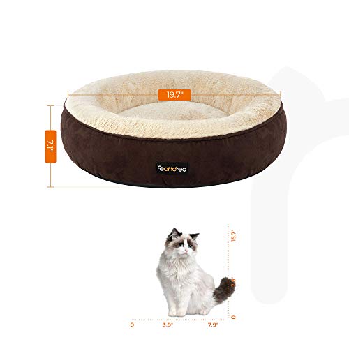 FEANDREA Dog Bed, Donut Cat Bed, Washable Pet Sofa, Anti-Slip, Round, 19.7 Inches Dia, Brown UPGW050K01 - Image 4