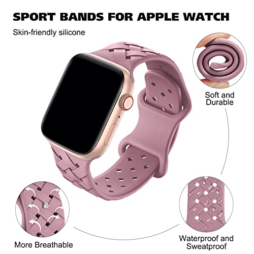 Image of Silicone Braided Weave Bands Compatible with Apple Watch 38mm 40mm 41mm 42mm 44mm 46mm 45mm 49mm, Replacement Sport Breathable Strap for iWatch Series 11 /10 /9 /8 /7 /6 /5 /4 /3 /2 /1 Ultra SE, Yoga Pink