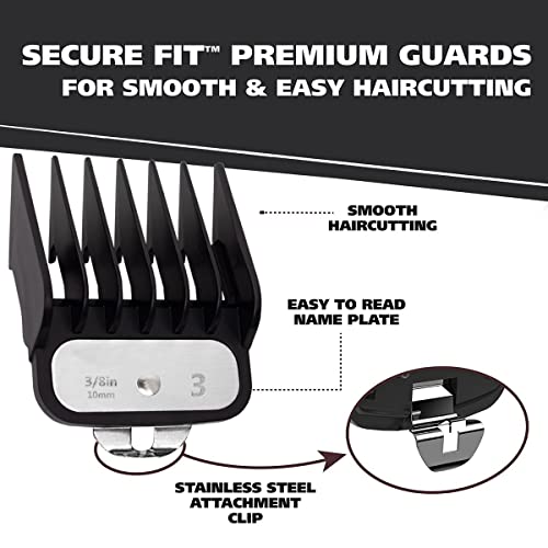 Colorski Clipper Guards Cutting Guides 10 Black With Metal Clip Compatible With Whal Clippers Cutting Guides/Combs Attachment -From 1/16” To 1”, Cutting Lengths Guards Set #TOP2