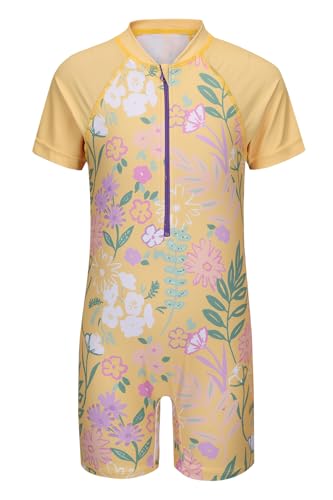 Girls Rash Guard Swimsuits One Piece Bathing Suits for Girls UPF 50+ Sun Protection Short Sleeve Sunsuits Zipper