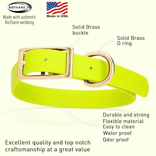Image of Viper Biothane Heavy Duty Waterproof Dog Collar Strong Coated Nylon Webbing w /Solid Brass Hardware Odor-Proof Easy to Clean High Performance Fits Small Medium or Large Dogs, Safety Yellow