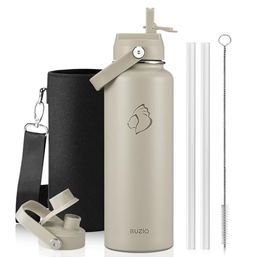 Image of BUZIO Triple Wall Vacuum Water Bottle with Dust-Proof Straw & Spout Lids
