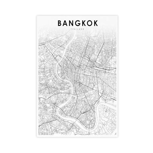 Toile carte de Bangkok Thaïlande décoration murale salon chambre adulte 60x90cm