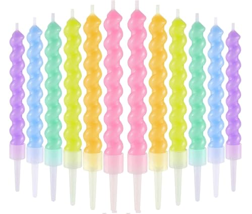 AMFIN (Pack of 6) Happy Birthday Spiral Candle with Holder for Cup Cake - Multi