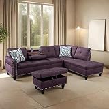 GlasFlength L Shaped Sofa with Ottoman Modern Sectional Living Room, Bedroom, Office, L Couch Purple