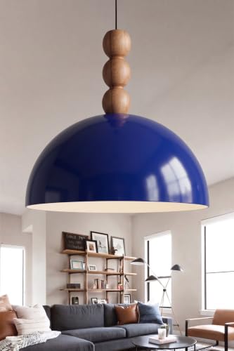Luna Ahşap 3 Boncuklu Sarkıt Avize, Bohem Tavan Lambası ve Salon Oturma Odası Aydınlatması - Lacivert - 30 cm – Modern Dekoratif Avize, Tavan Aydınlatması
