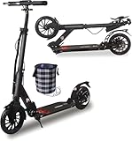 GHBXJX Big Wheels Scooter Pro, Roller für Erwachsene bis 150kg Verstellbar Scooter, ABEC 9, klappbar- Roller Kinder- Klappbar Lenker hinterradbremse und Stoßdämpfer, 4 Höhenverstellbar,Schwarz