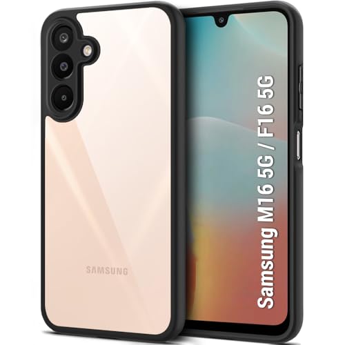 Image of TheGiftKart Hybrid Shockproof Back Cover Case for Samsung Galaxy M16 5G / F16 5G | Hard Back Case Cover for Samsung Galaxy M16 5G / F16 5G (PC & TPU, Transparent Clear Back, Black Sides)