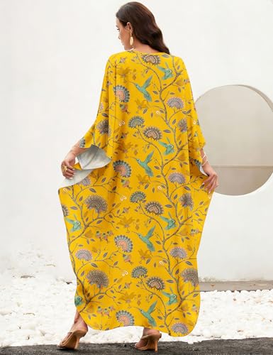Image of MAKABO Kaftan Dresses for Women, V Neck Moo Moos Colorful Print Cover Ups Caftan Beach Dresses for Swimwear