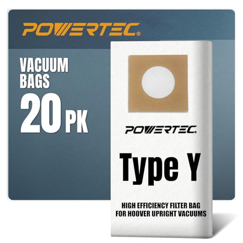 Image of POWERTEC Type Y Vacuum Bags 20 PK for Hoover Style Y, Z, YZ WindTunnel Upright Vacuum Cleaners, Replacement Dust Bags for 4010100Y, AH10040 and AH10165 (75057-P2V)
