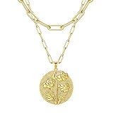 JSJOY Womens Layered Choker Necklaces Dainty Gold Pendant Coin Necklace for Women Paperclip Chain Ad