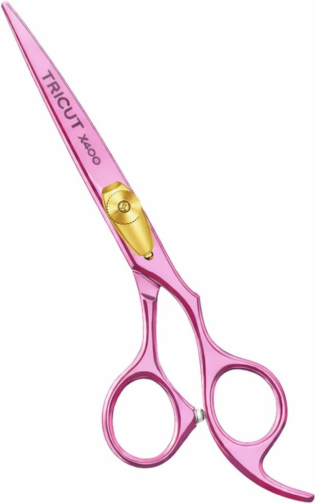 X400 Professional Barber Scissors 6.5” – Pink Hair Cutting Shears for Men & Women Japanese Stainless Steel, Adjustable Tension Screw, Ergonomic Handle Includes Comb & Leather Case