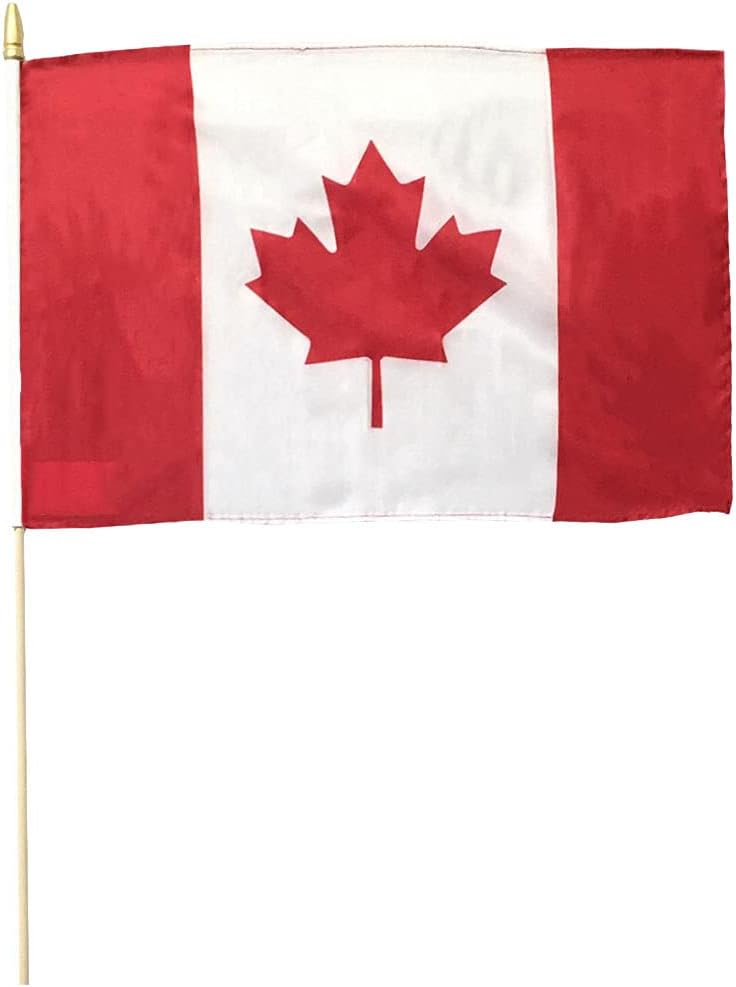 Canada Canadian Country 12x18 12"x18" 68D Woven Polyester Nylon Stick Flag On 24" Wooden Staff