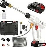 Nettoyeur Haute Pression sans Fil, Max 260 PSI, Nettoyeur Haute Pression avec Buse 6 en 1, Pistolet Haute Pression sans Fil avec 2 Batteries, Tuyau de 5M, pour Nettoyer Les Voitures, Sols